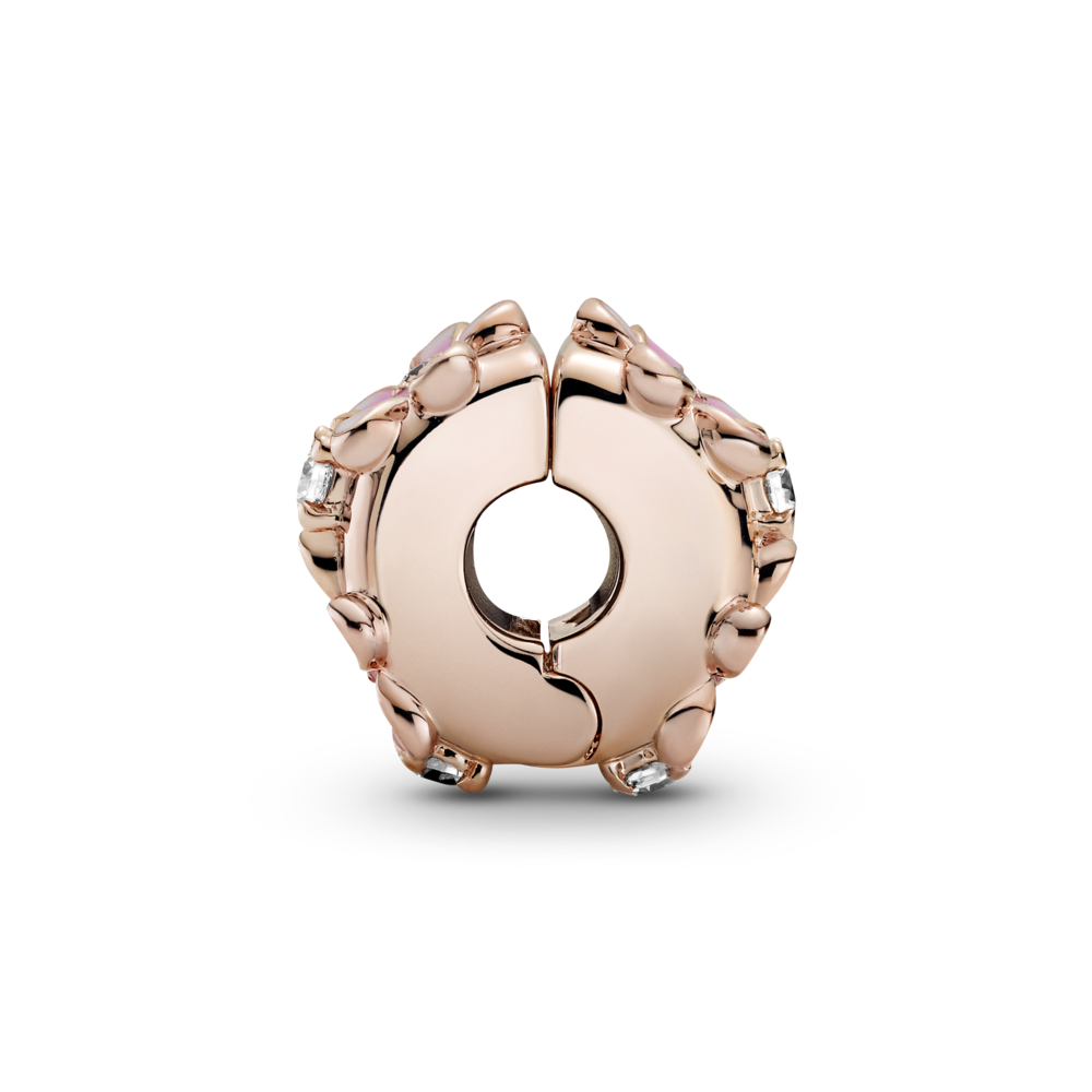 Daisy 14k rose gold-plated clip with CZ and shaded pink enamel and silicone grip