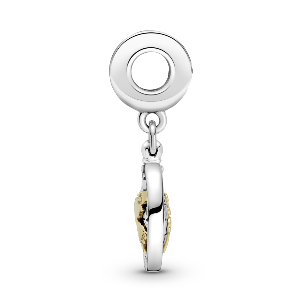 Spinning world sterling silver and 14k gold dangle with CZ