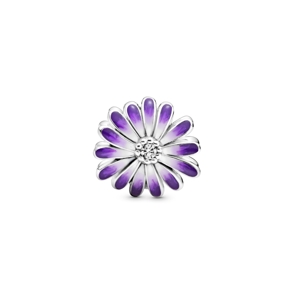 Daisy sterling silver charm with CZ and shaded purple enamel