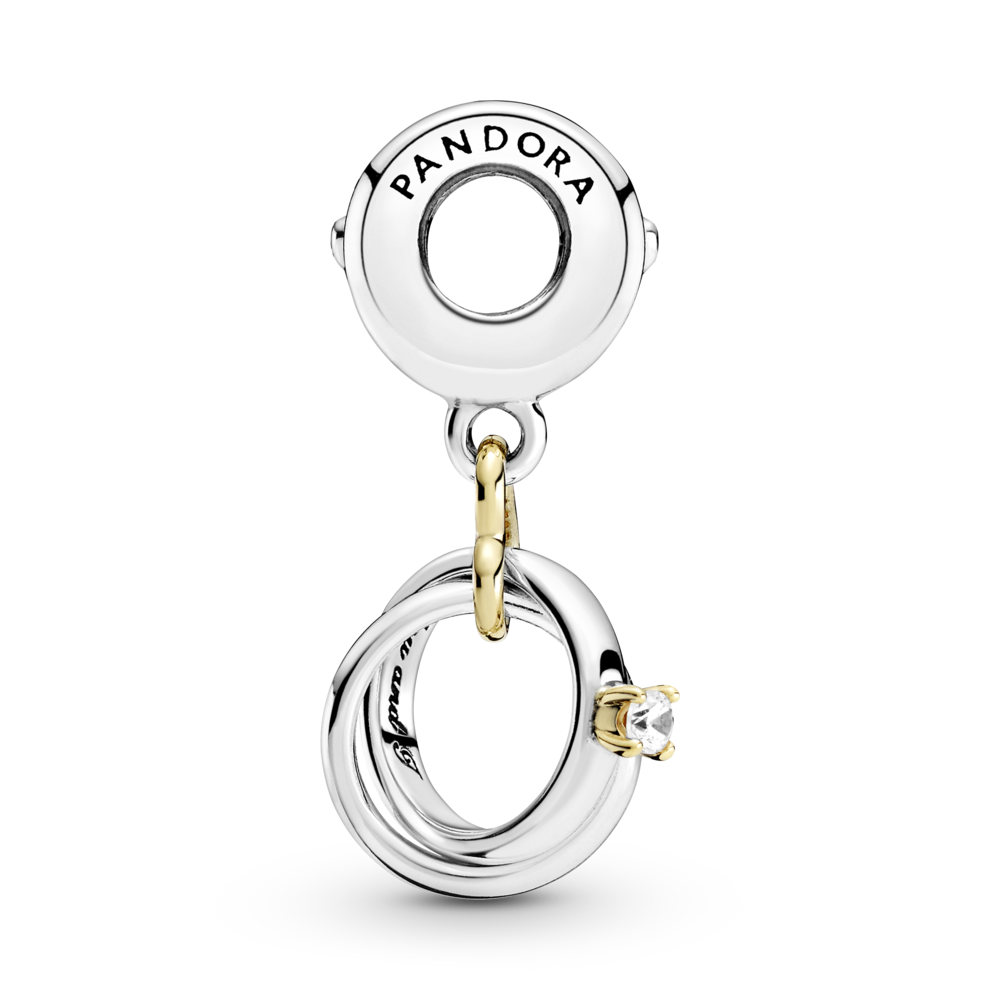 Entwined wedding rings sterling silver and 14k gold dangle with CZ