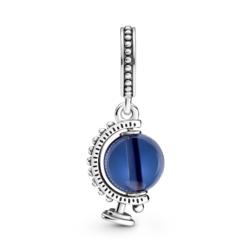 Globe sterling silver dangle with moonlight blue crystal