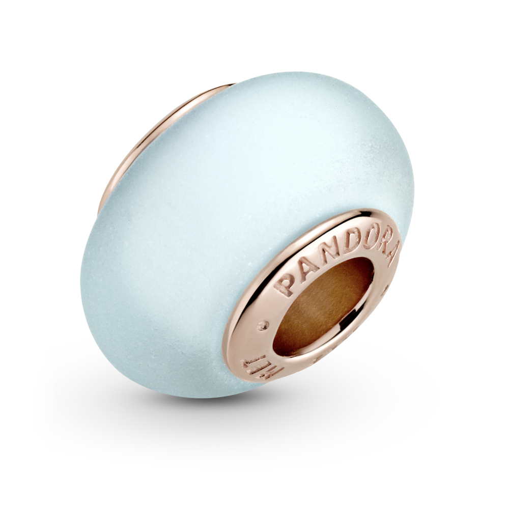 14k rose gold-plated charm with frosted blue Murano glass