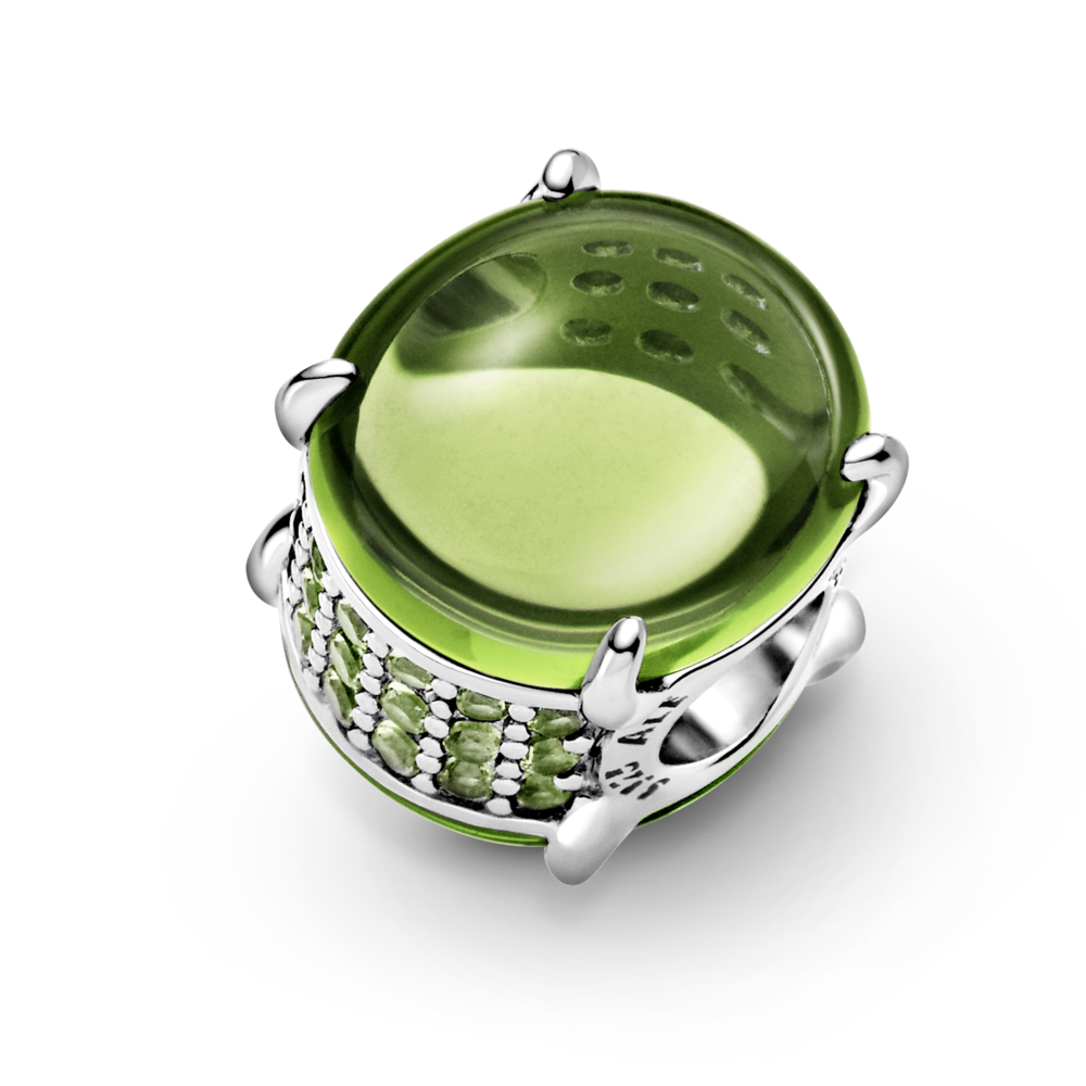 Sterling silver charm with light green and kiwi limegreen crystal