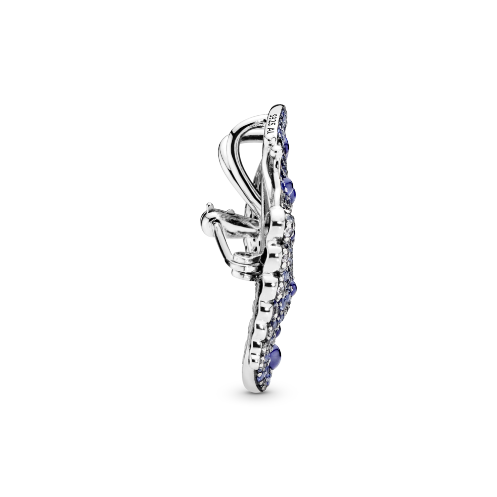 Butterfly silver brooch with royal blue crystal and CZ