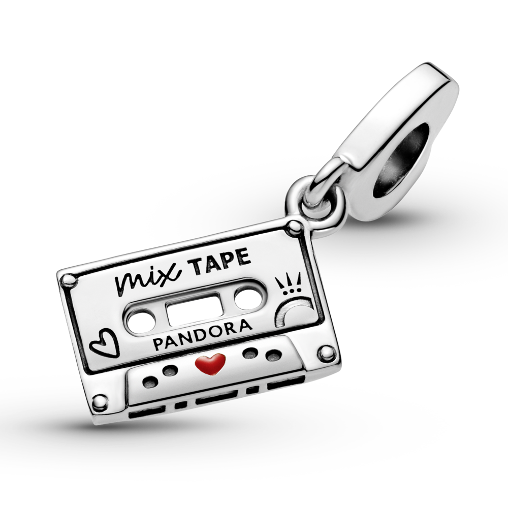 Cassette sterling silver dangle with red enamel