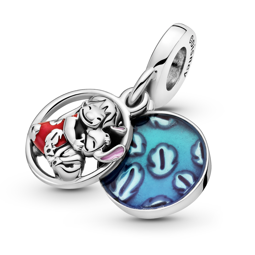 Disney Lilo and Stitch sterling silver dangle with red, purple and transparent blue enamel