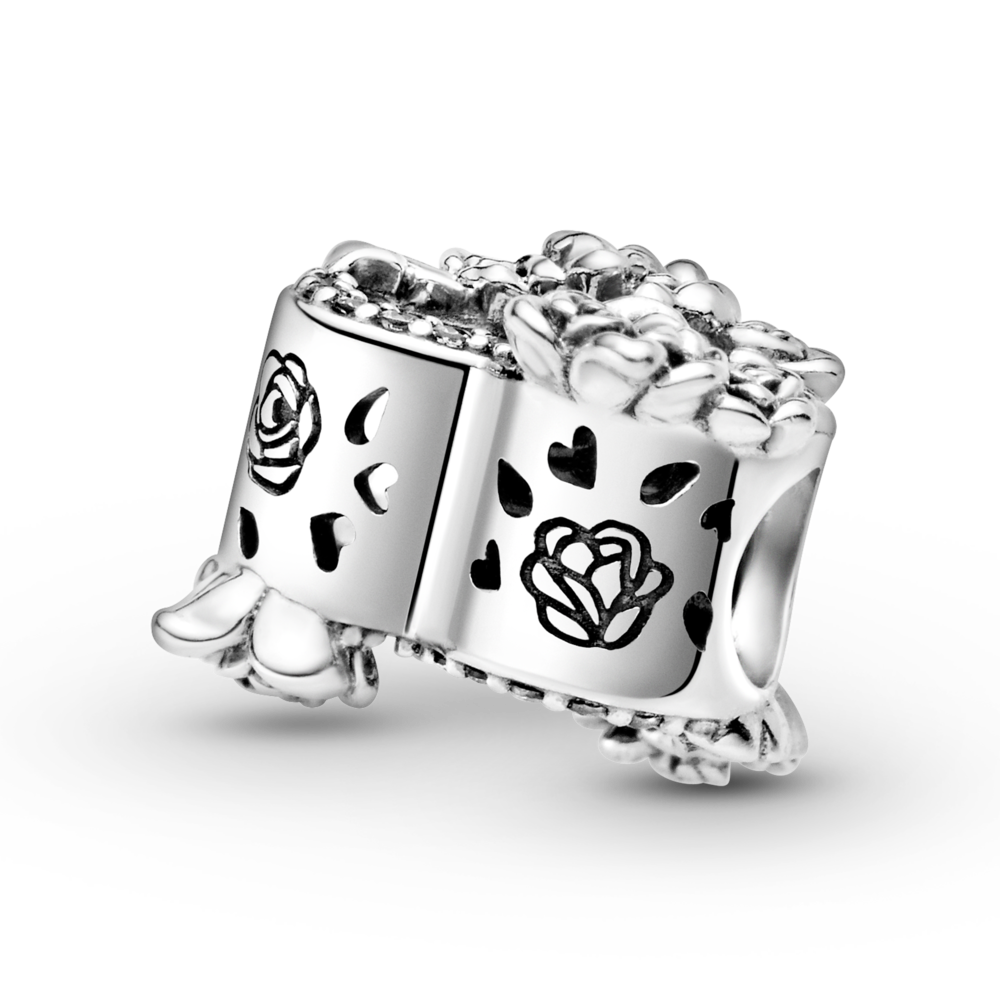 Heart and roses sterling silver charm with CZ