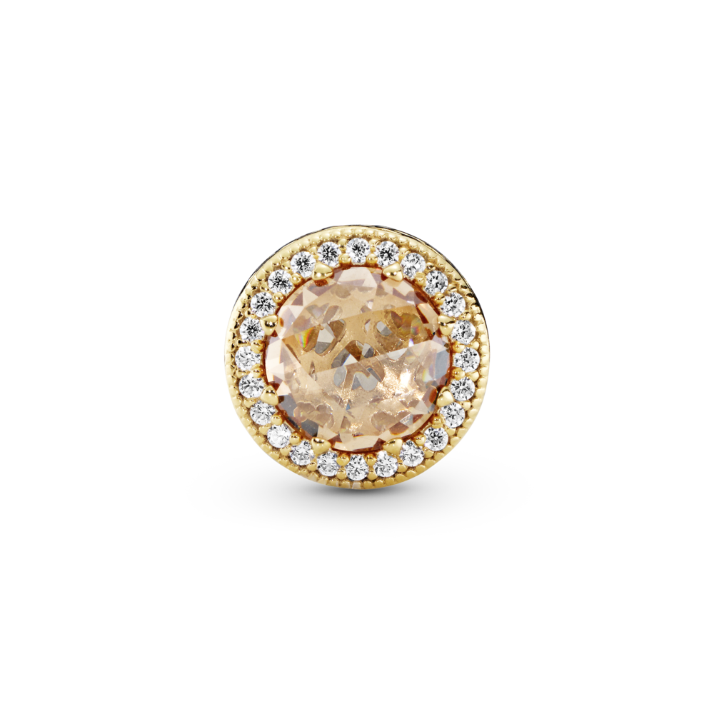 Abstract 14k gold-plated charm with clear and light golden coloured CZ
