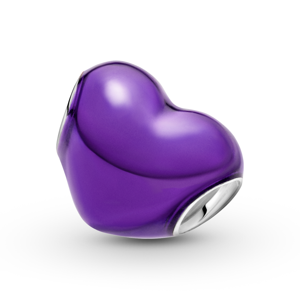 Heart sterling silver charm with purple enamel