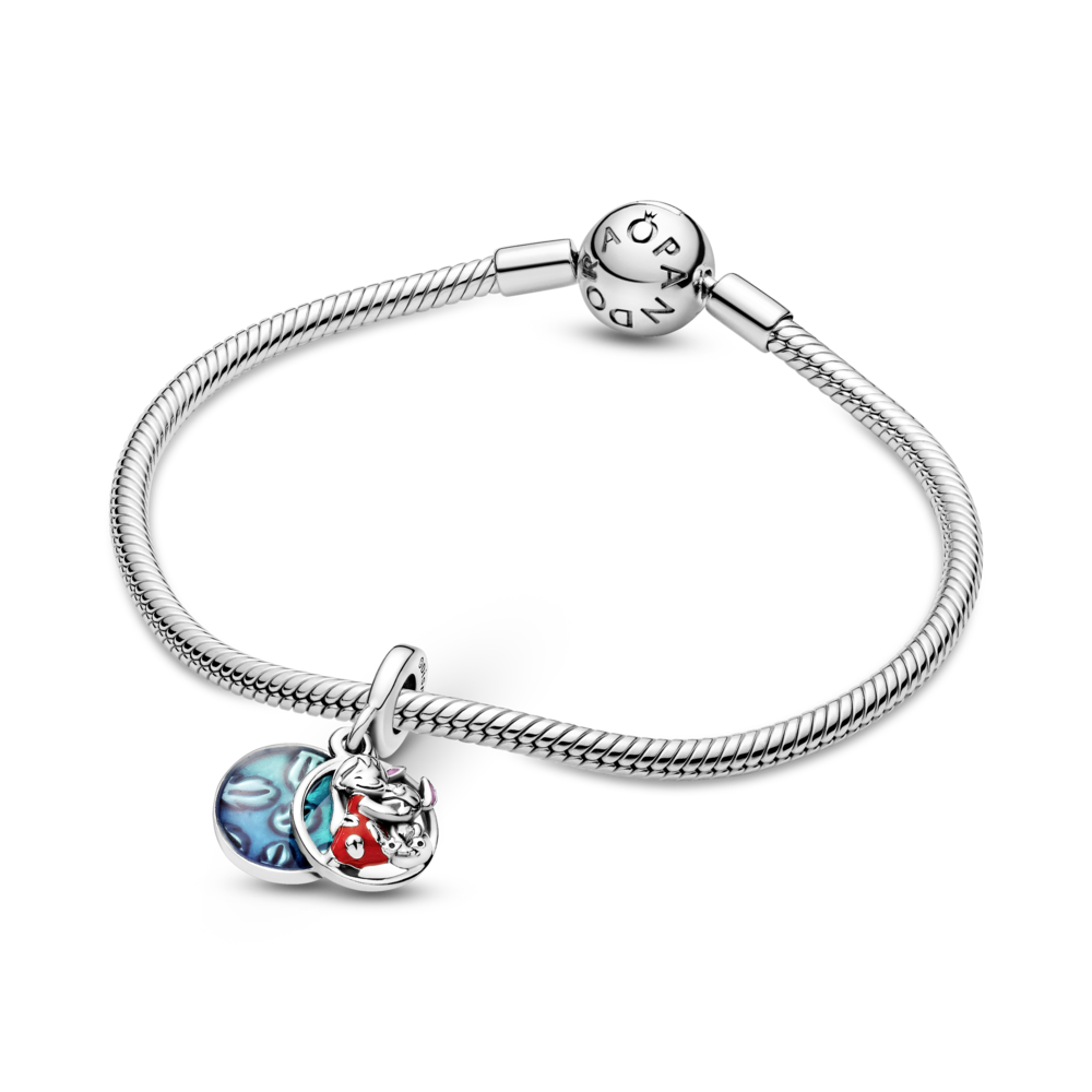 Disney Lilo and Stitch sterling silver dangle with red, purple and transparent blue enamel