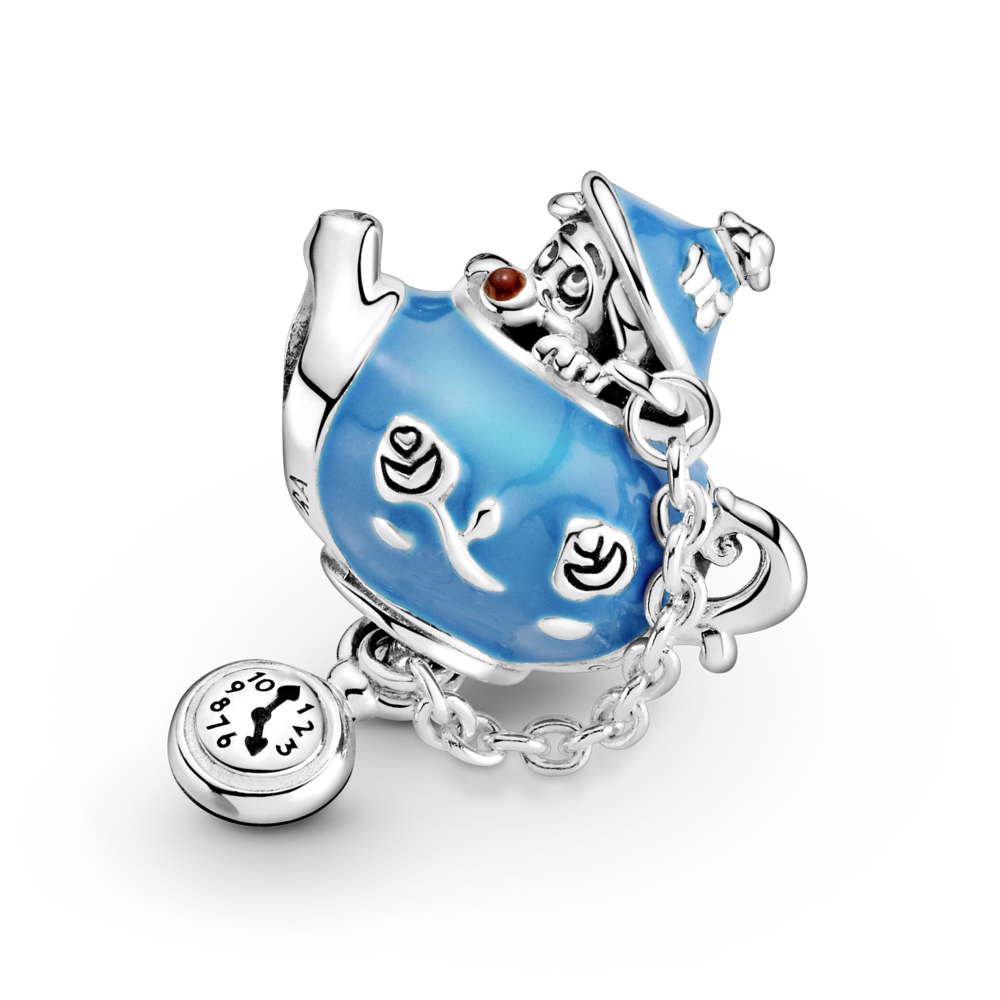 Disney Alice in Wonderland teapot and the poppy sterling silver charm blue and brown enamel