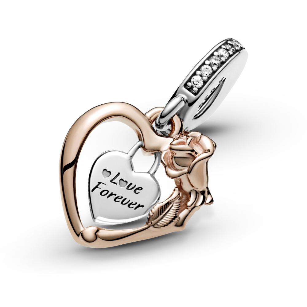 Heart sterling silver and 14k rose gold-plated dangle with CZ