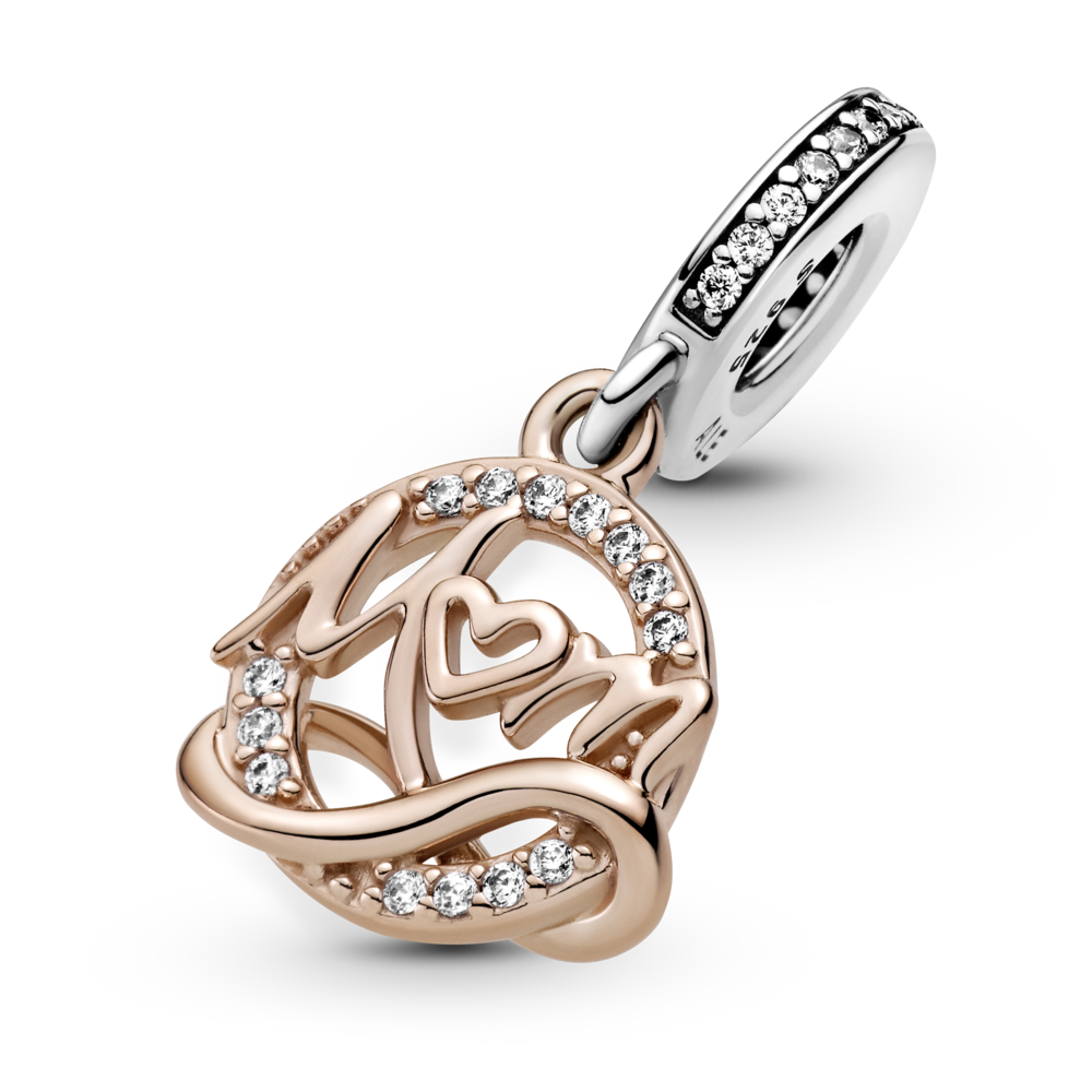 Mum and infinity 14k rose gold-plated and sterling silver dangle with CZ