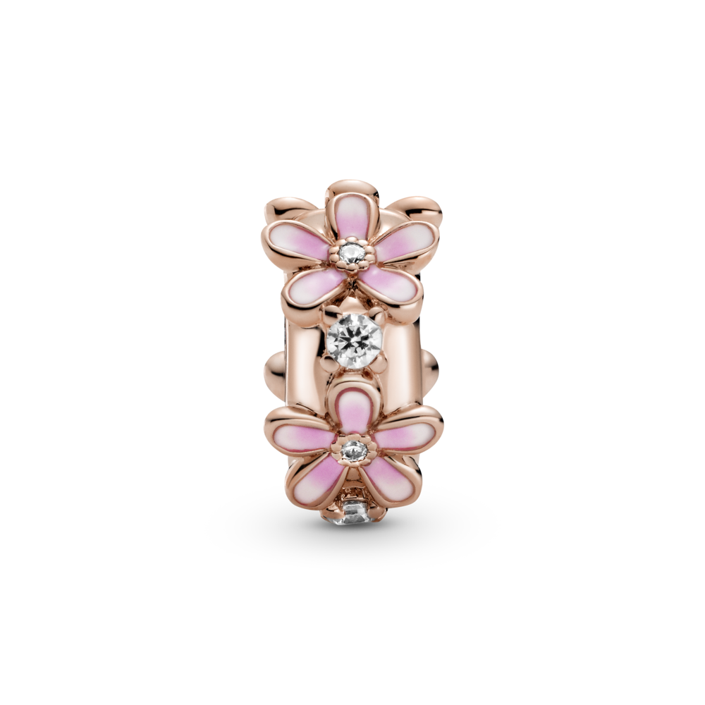 Daisy 14k rose gold-plated clip with CZ and shaded pink enamel and silicone grip
