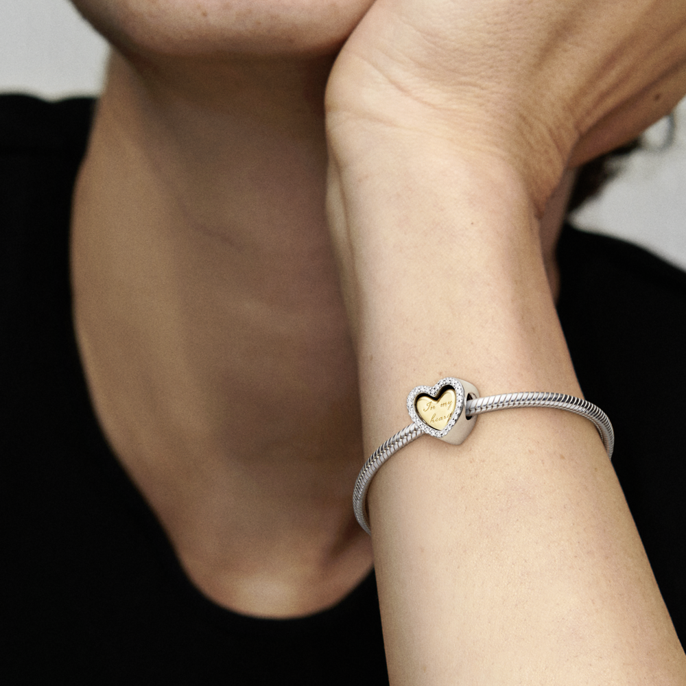 Heart 14k gold-plated and silver split charm with CZ