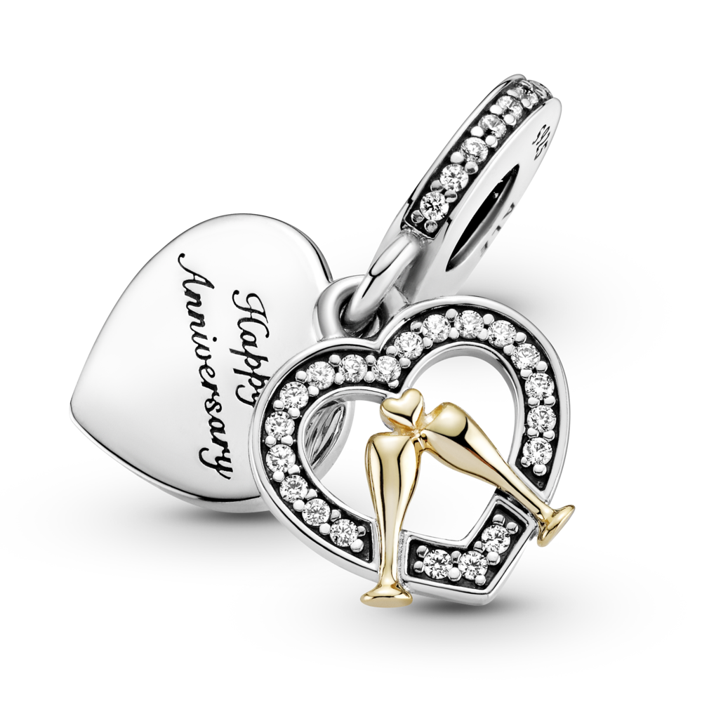Celebration glasses and heart sterling silver and 14k gold dangle with CZ