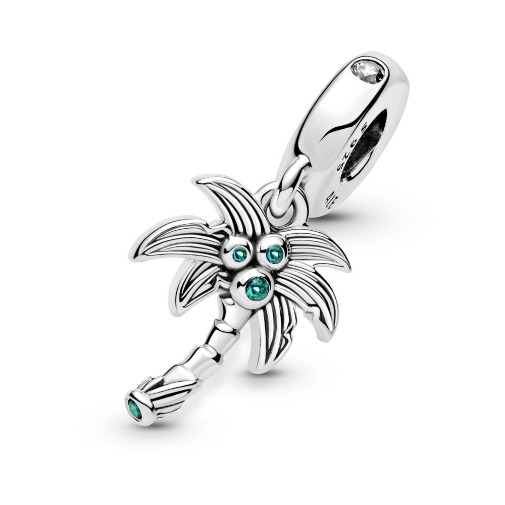 Palm tree sterling silver dangle with CZ, lake green and royal green crystal