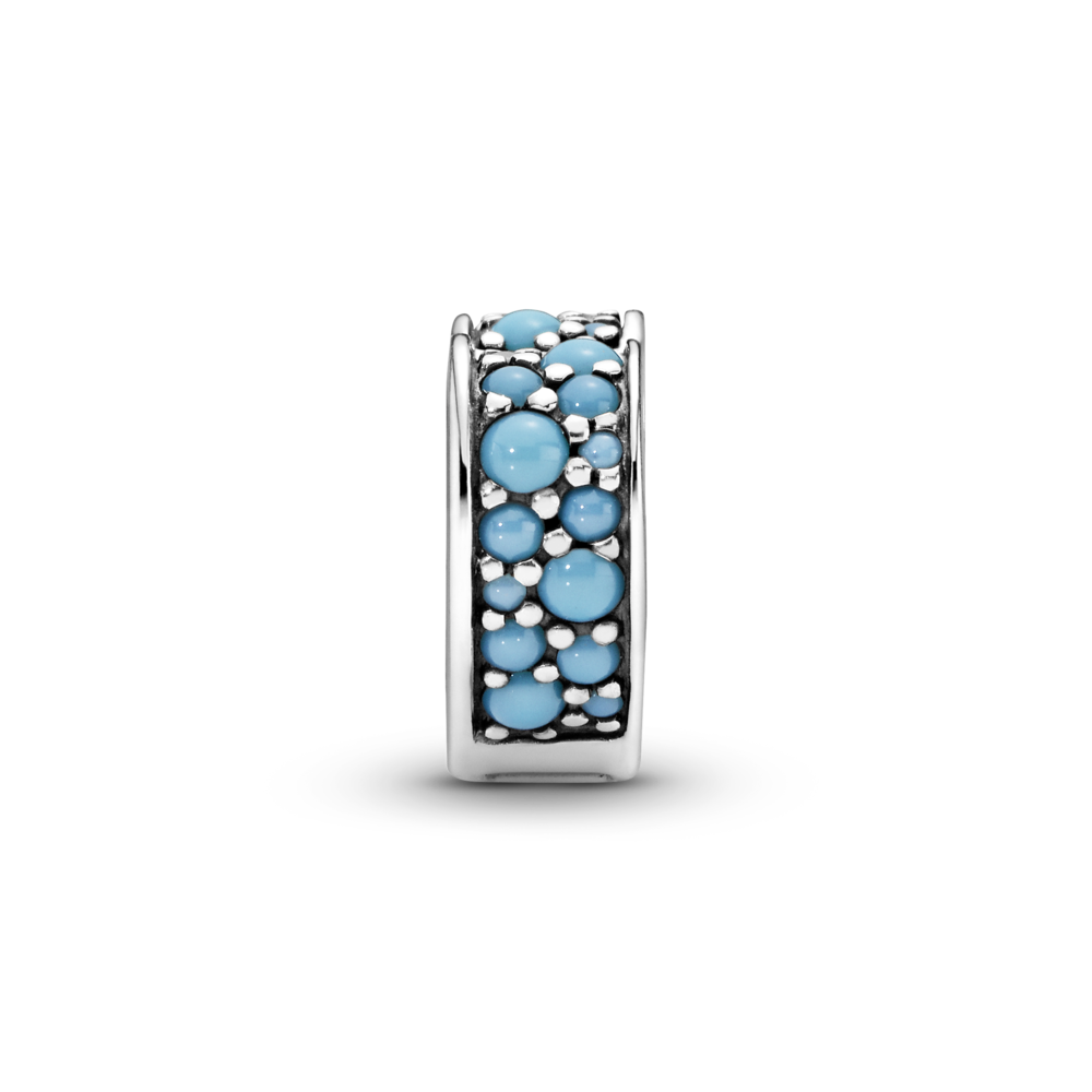 Heart silver clip with cyan blue crystal and silicon grip