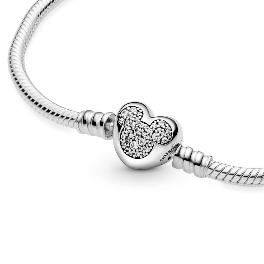 Disney snake chain sterling silver bracelet with Mickey clasp with CZ