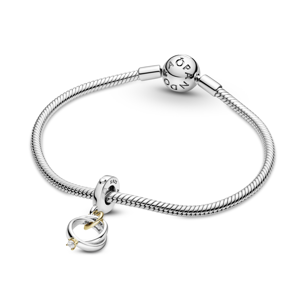 Entwined wedding rings sterling silver and 14k gold dangle with CZ