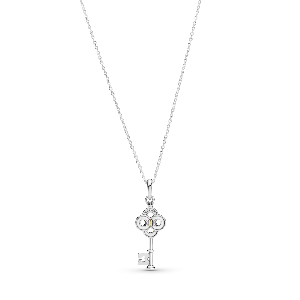 Key sterling silver and 14k gold necklace with CZ