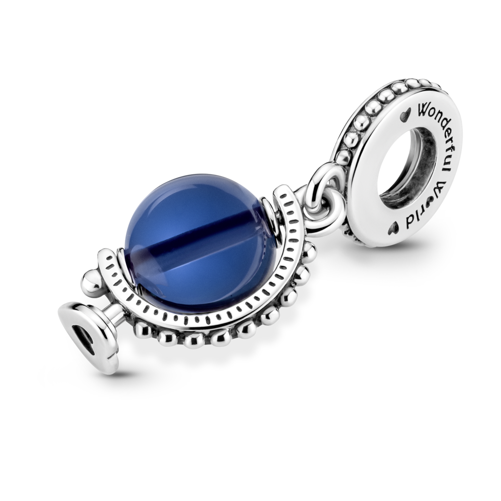 Globe sterling silver dangle with moonlight blue crystal