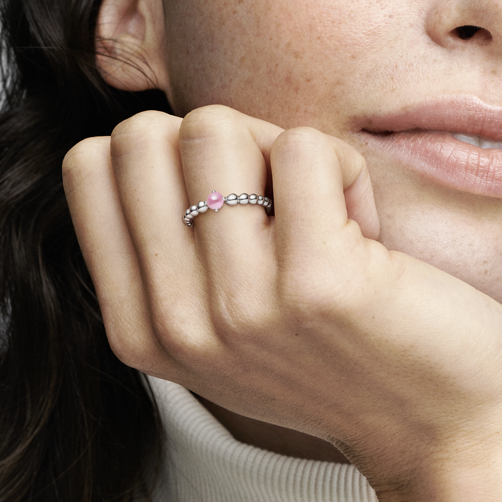 Sterling silver ring with petal pink crystal
