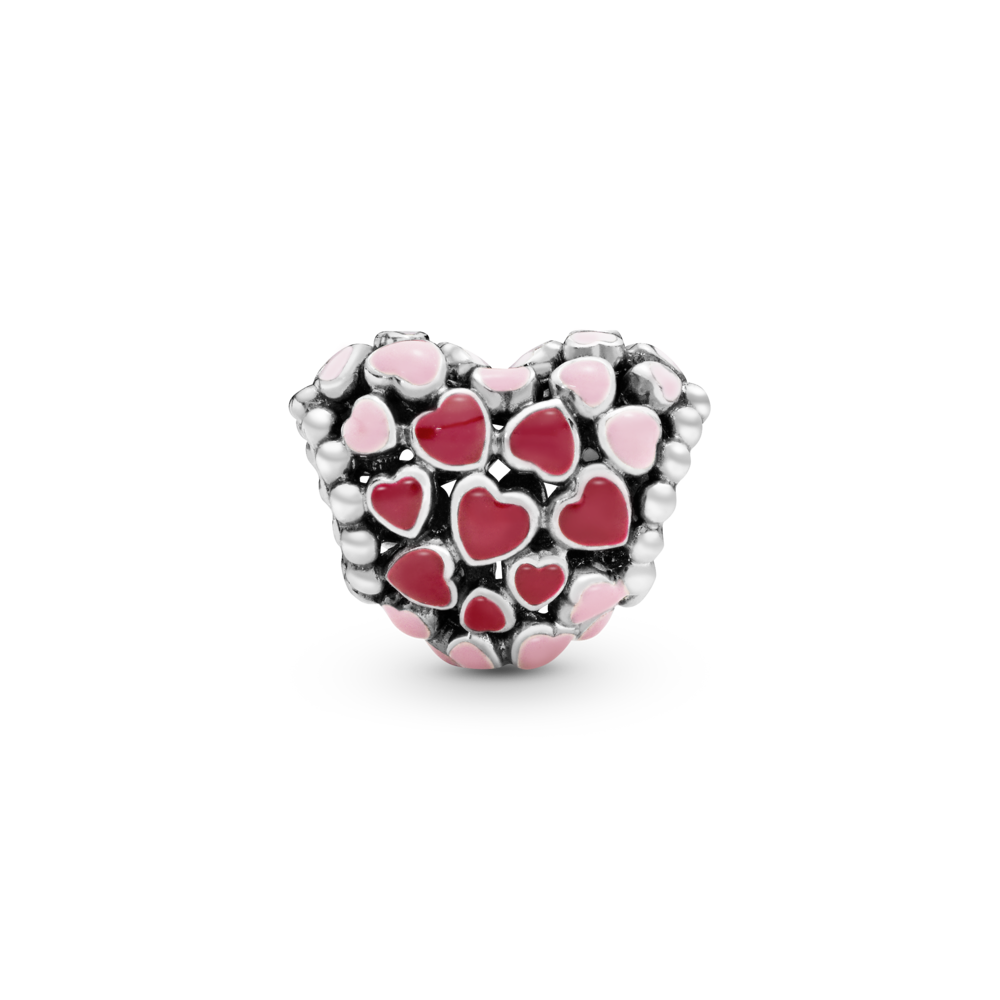 Heart silver charm with red and pink enamel