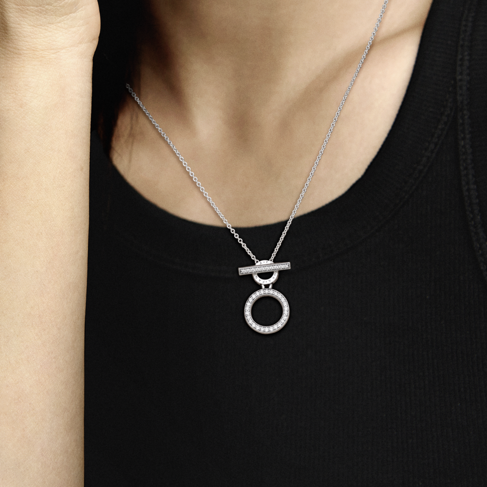 Pandora logo and hoop sterling silver collier with CZ