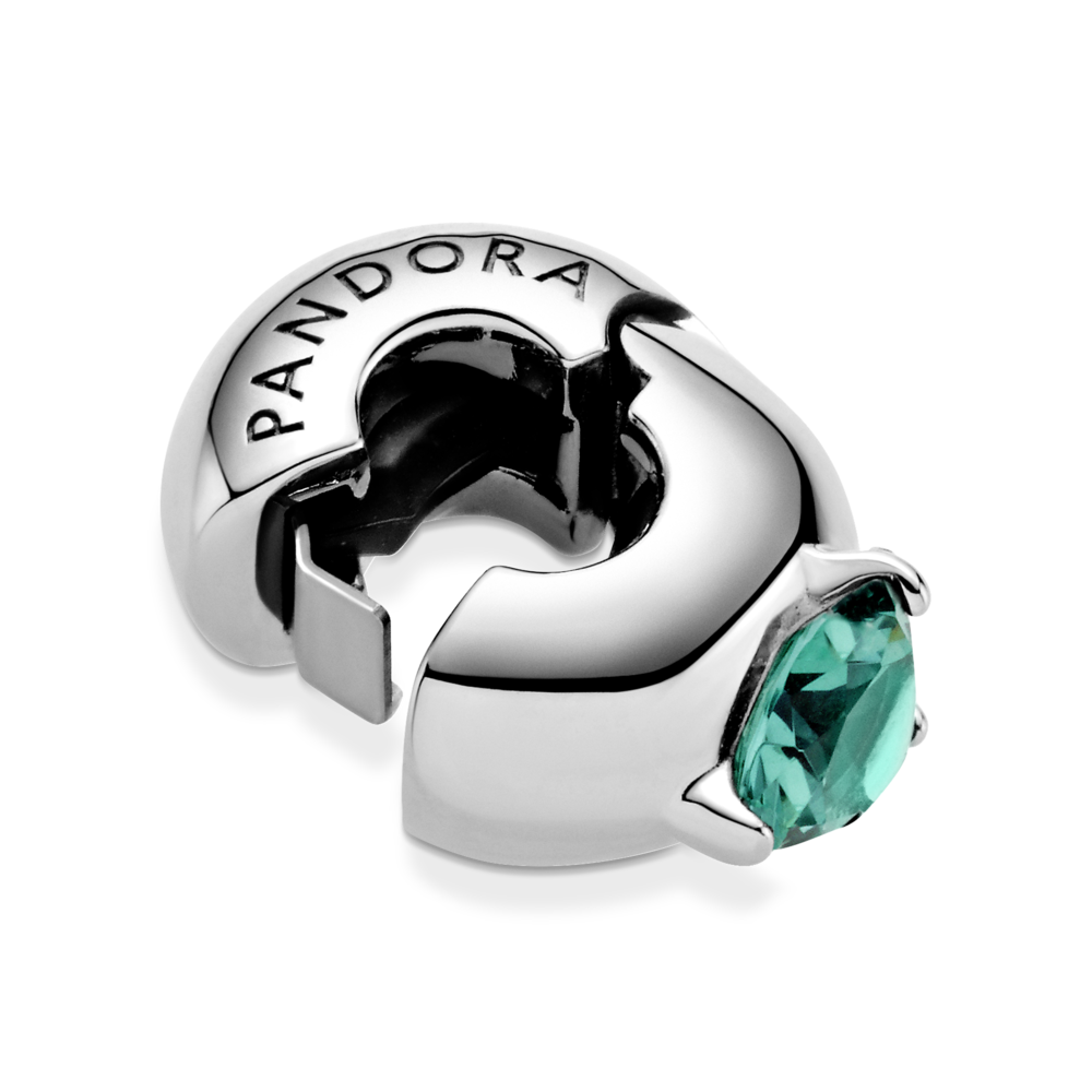 Sterling silver clip with marine green crystal and silicone grip