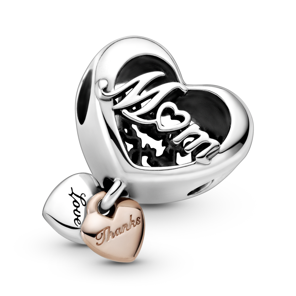Mum and heart sterling silver and 14k rose gold-plated charm