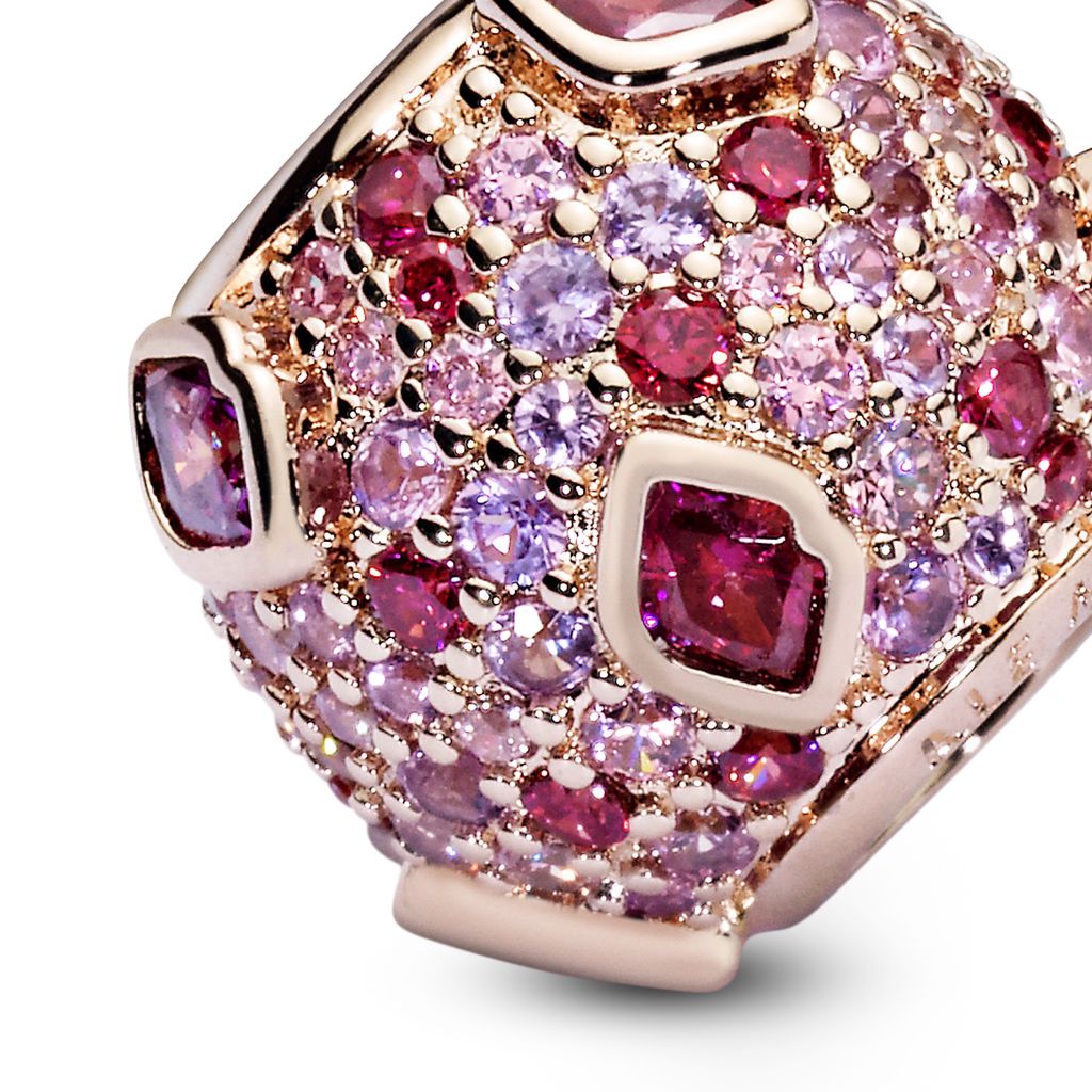 Kiss 14k rose gold-plated charm with red cubic zironia, pink synthetic sapphire and fancy fairy tale pink CZ