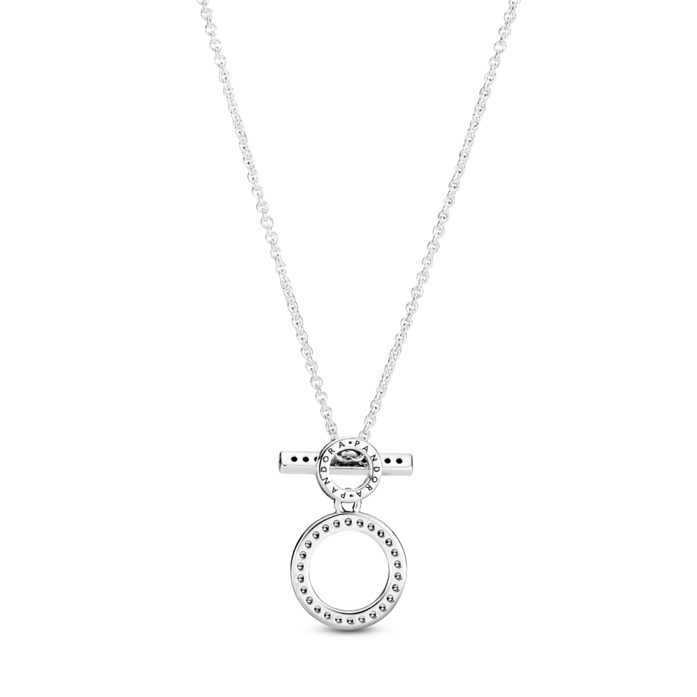 Pandora logo and hoop sterling silver collier with CZ