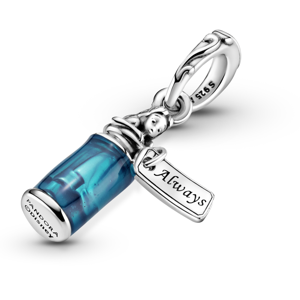 Disney Alice in Wonderland sterling silver dangle with transparent blue enamel