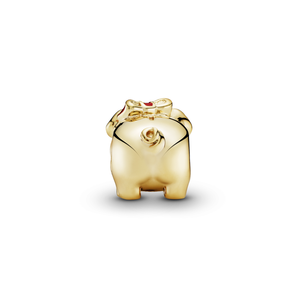 Pig with bow 14k gold-plated charm with red and black enamel