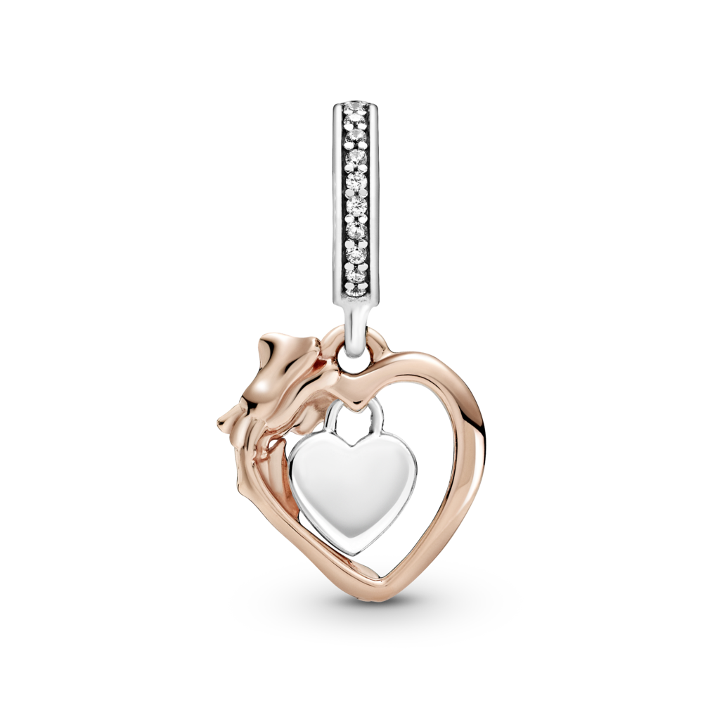Heart sterling silver and 14k rose gold-plated dangle with CZ