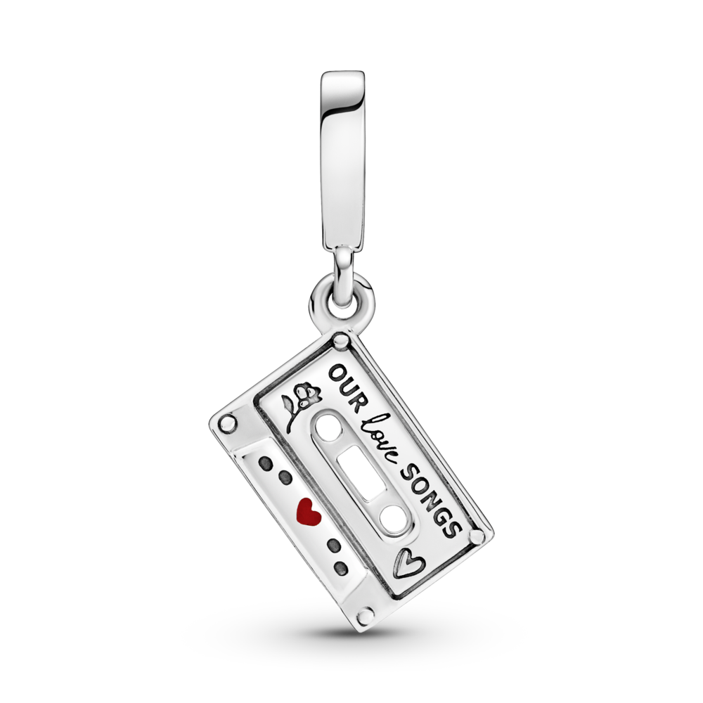 Cassette sterling silver dangle with red enamel