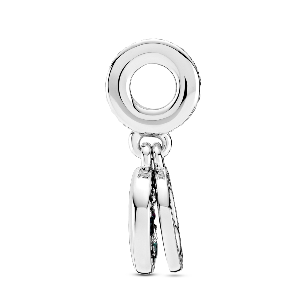 Circle and disc sterling silver dangle with royal green, aqua green crystal and CZ