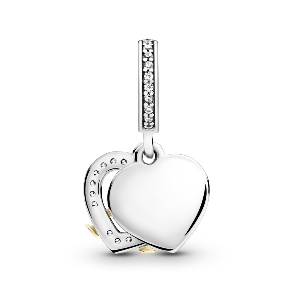 Celebration glasses and heart sterling silver and 14k gold dangle with CZ