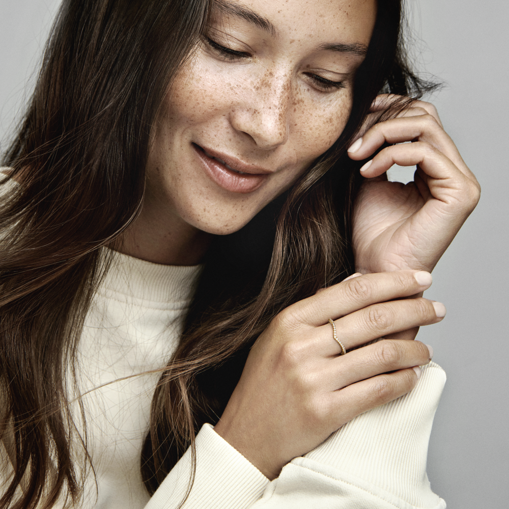 Wishbone 14k gold-plated ring with CZ