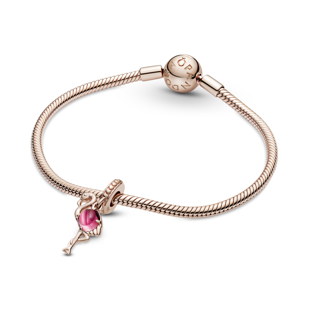 Flamingo Pandora Rose dangle with pink Murano glass