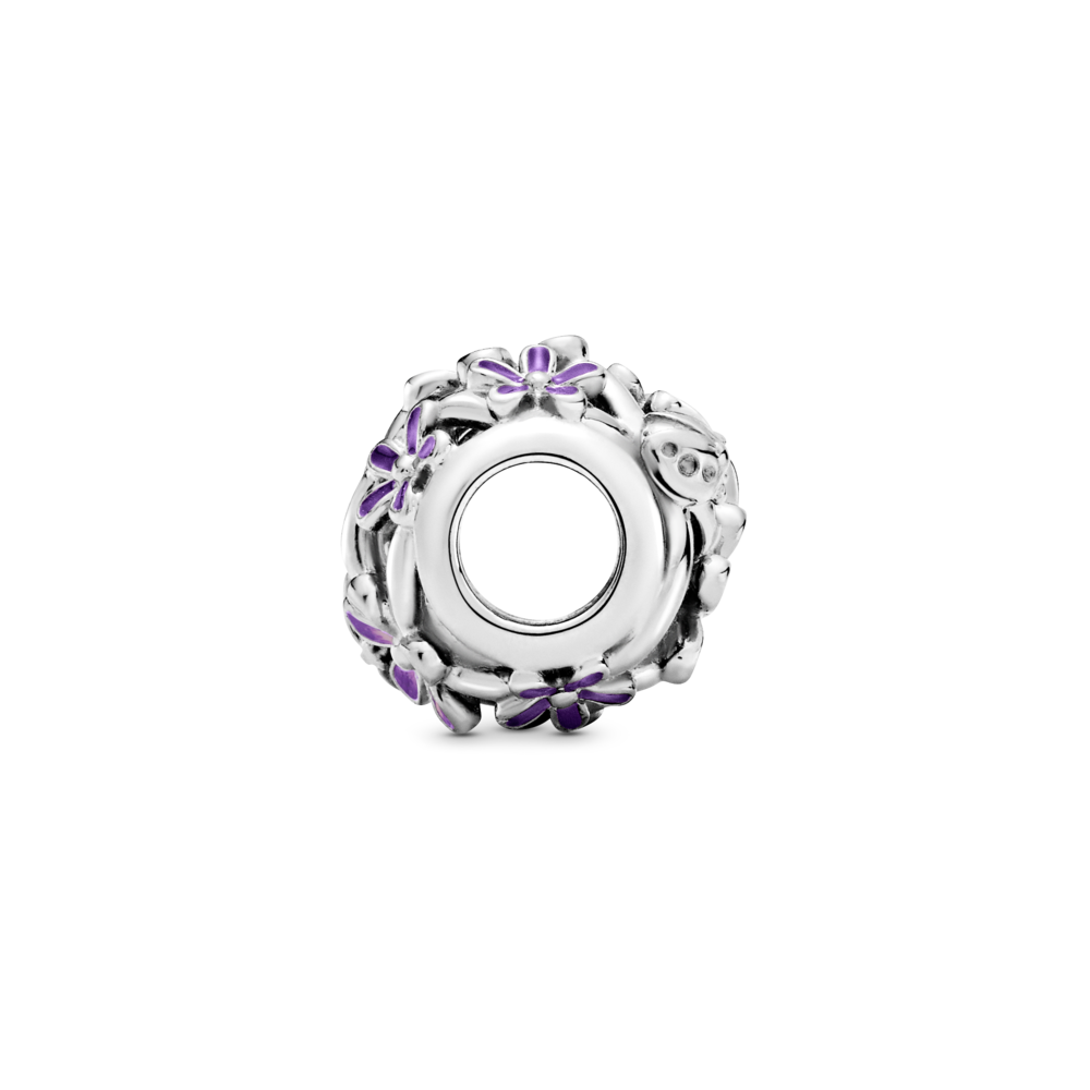 Daisy sterling silver charm with purple and shaded pink enamel