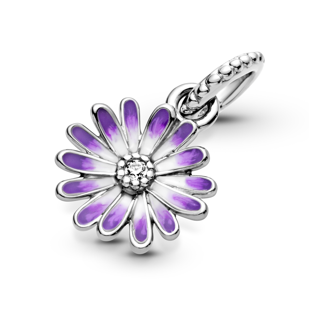 Daisy sterling silver dangle with CZ and shaded purple enamel