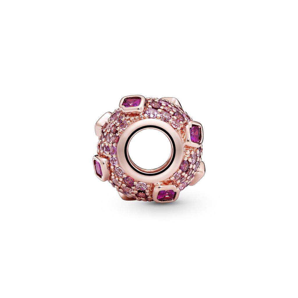 Kiss 14k rose gold-plated charm with red cubic zironia, pink synthetic sapphire and fancy fairy tale pink CZ