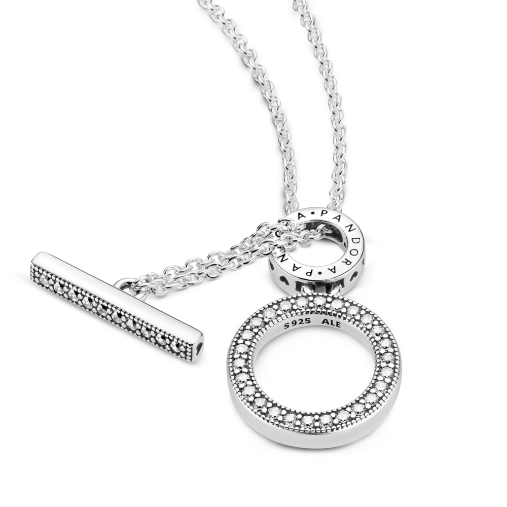 Pandora logo and hoop sterling silver collier with CZ