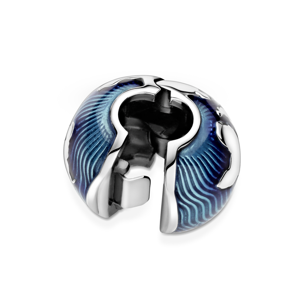 Globe sterling silver clip with transparent blue enamel