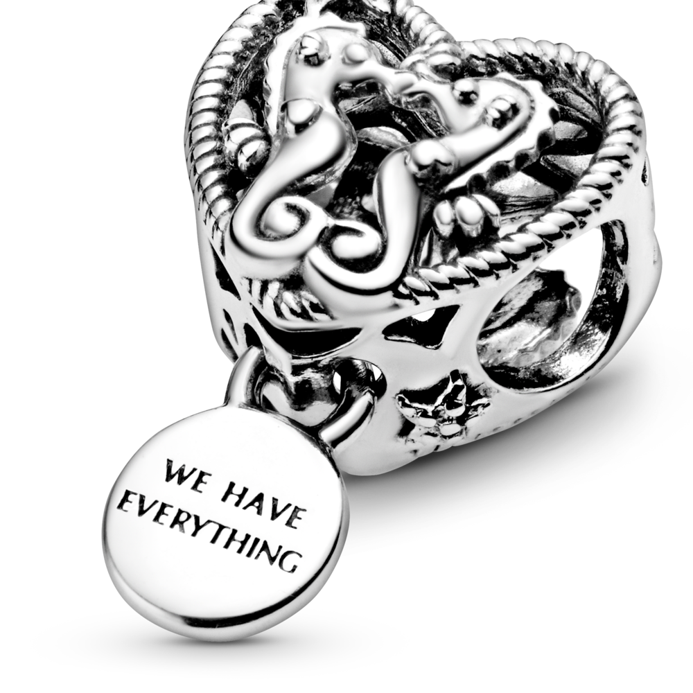 Seahorse heart sterling silver charm