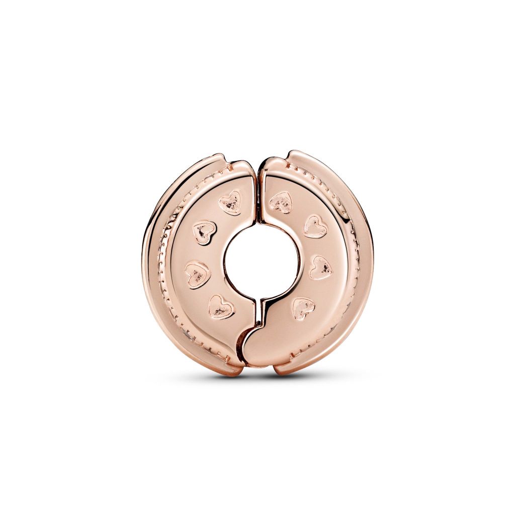 Pandora logo 14k rose gold-plated clip with CZ and silicone grip