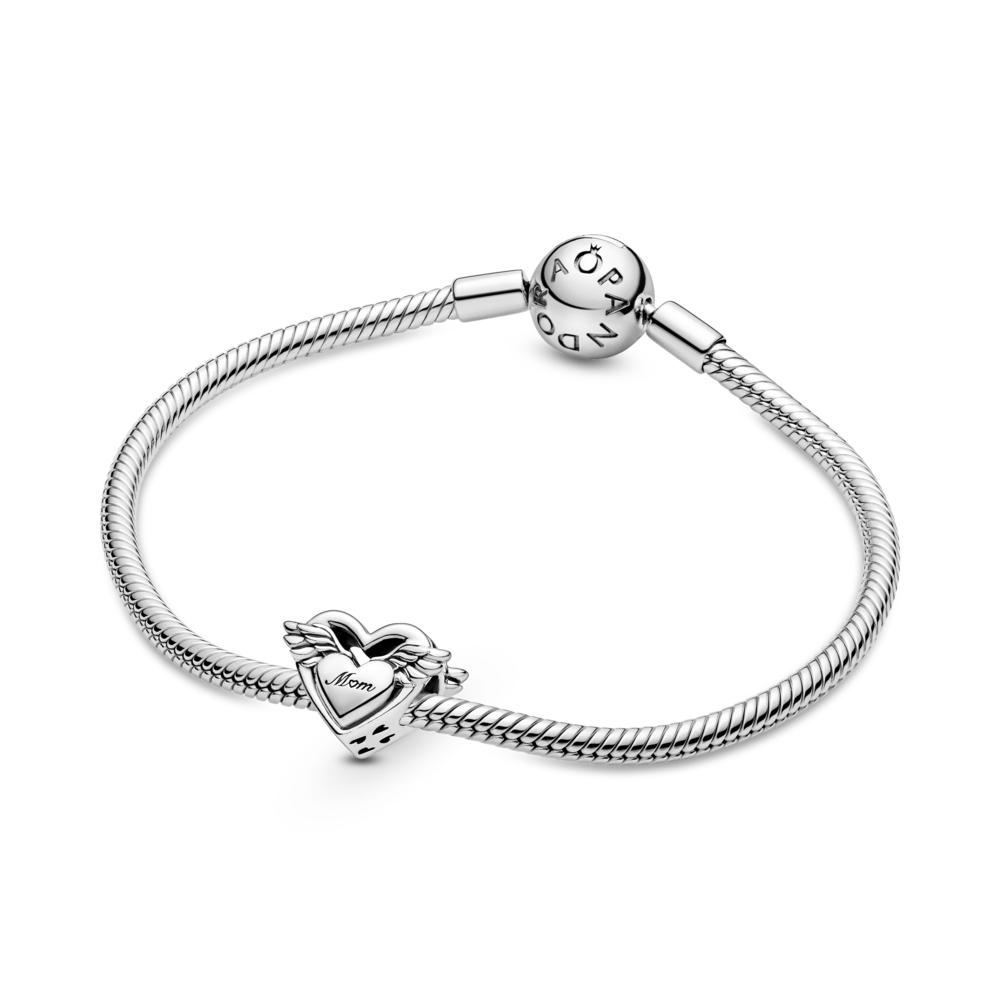 Mum heart with wings sterling silver charm