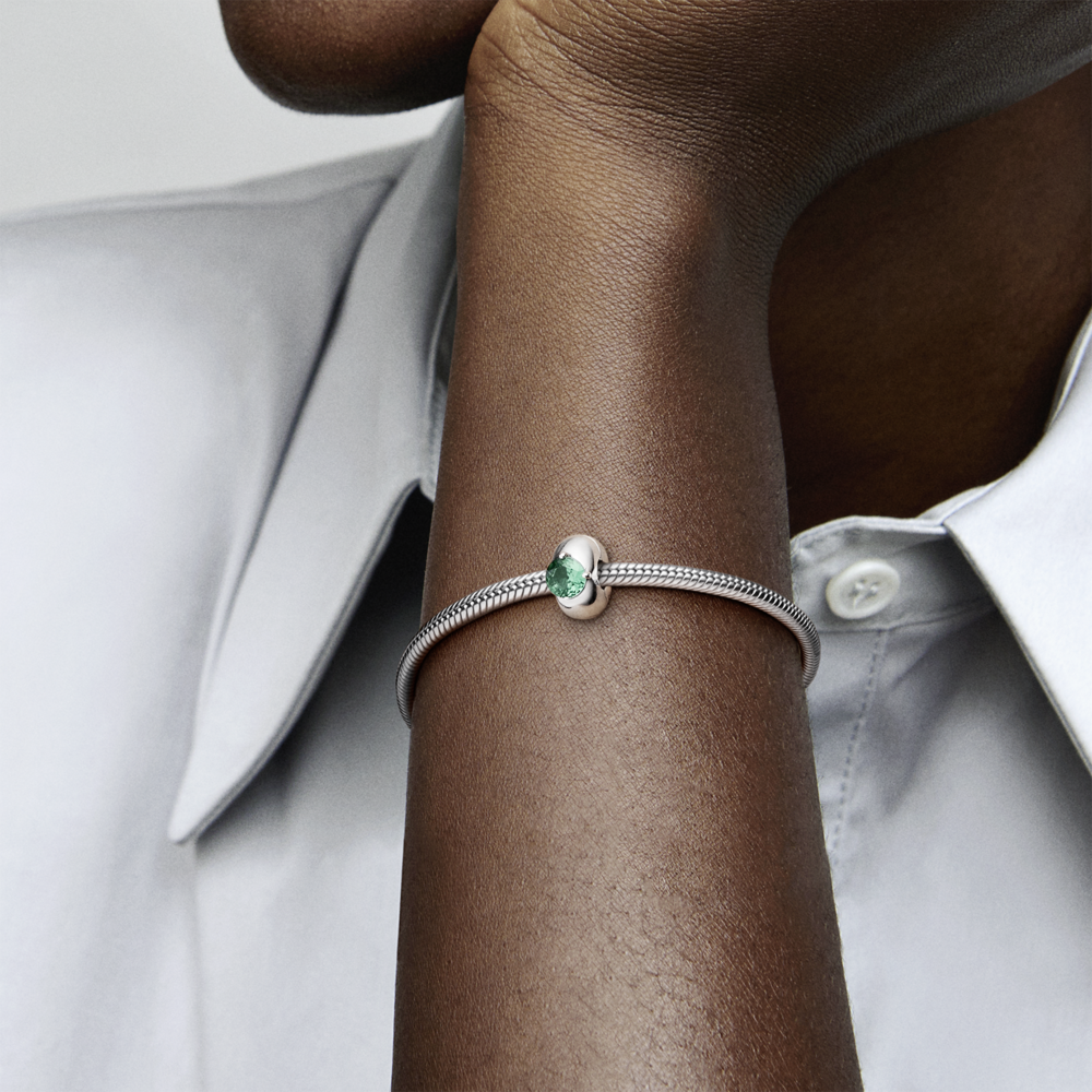 Sterling silver clip with marine green crystal and silicone grip
